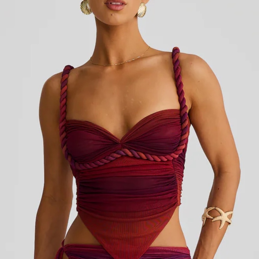 Elegant Burgundy Ruched Top and Skirt Set